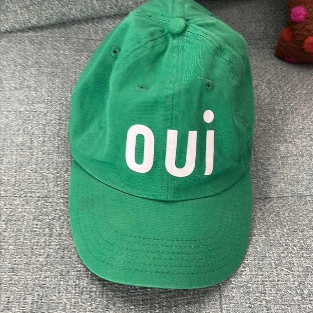 Clare V Emerald green OUI Baseball Cap with Adjustable Strap